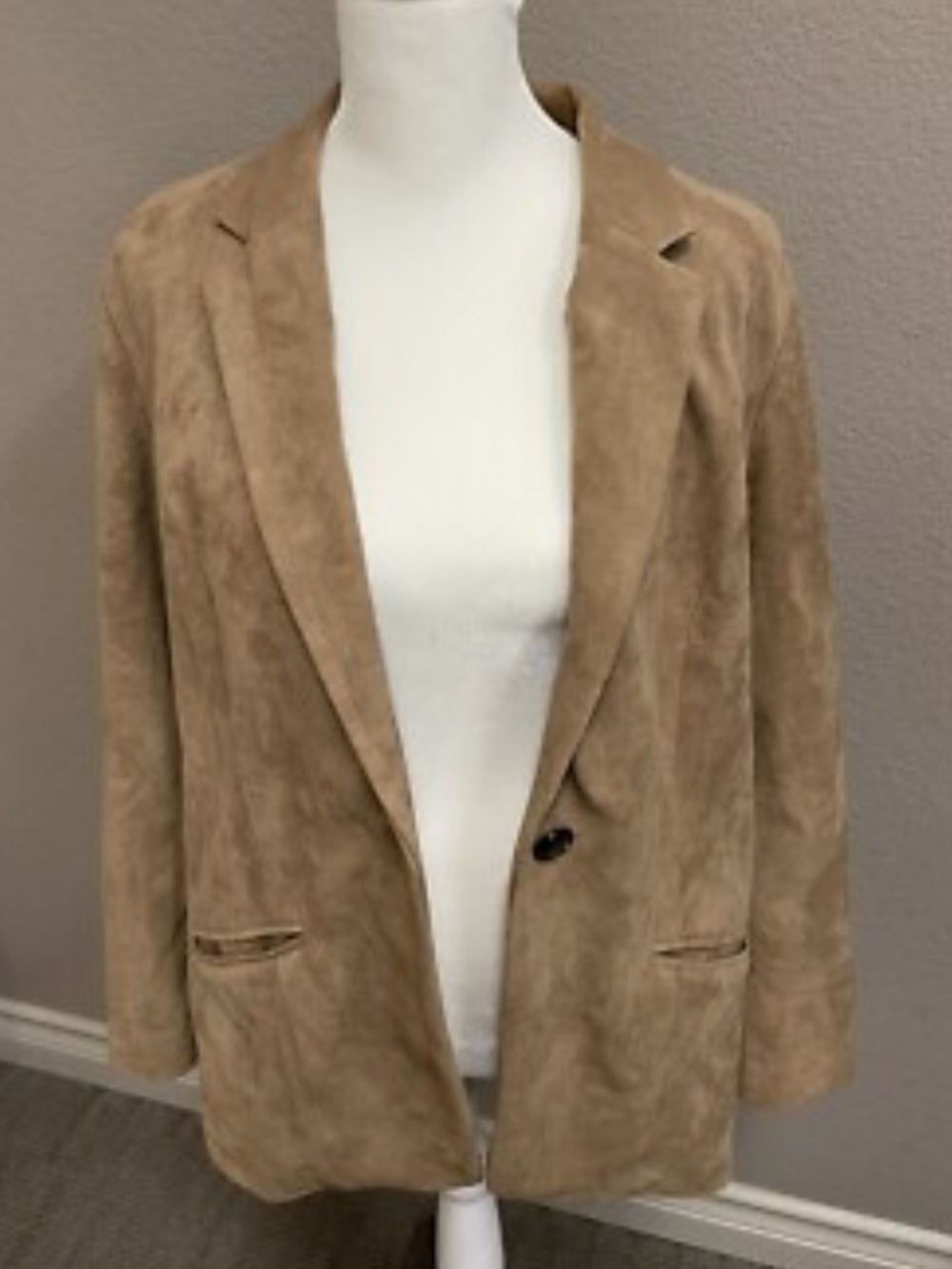 Chico's camel tan Suede-Look Single-Button Blazer - Picture 6 of 12